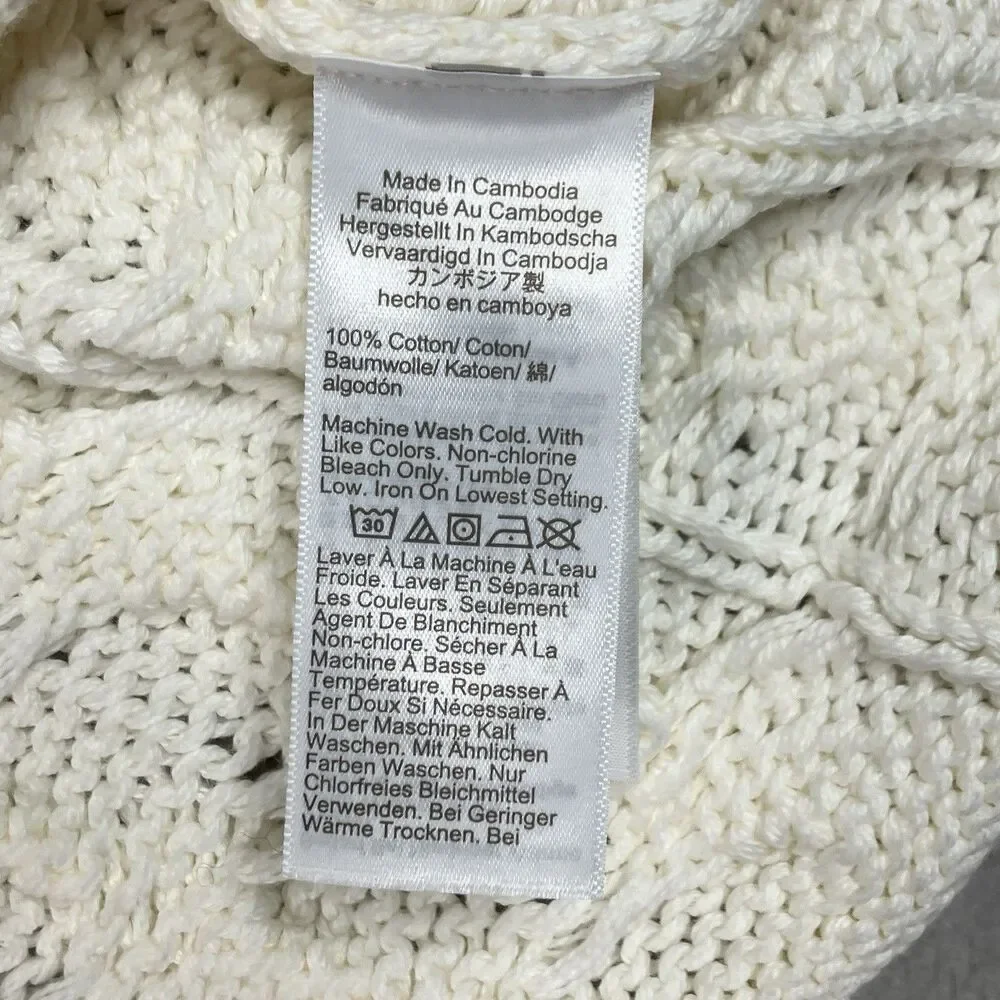 J Crew 2025 Rollneck Cableknit Sweater Womens XS Ivory Cotton Preppy